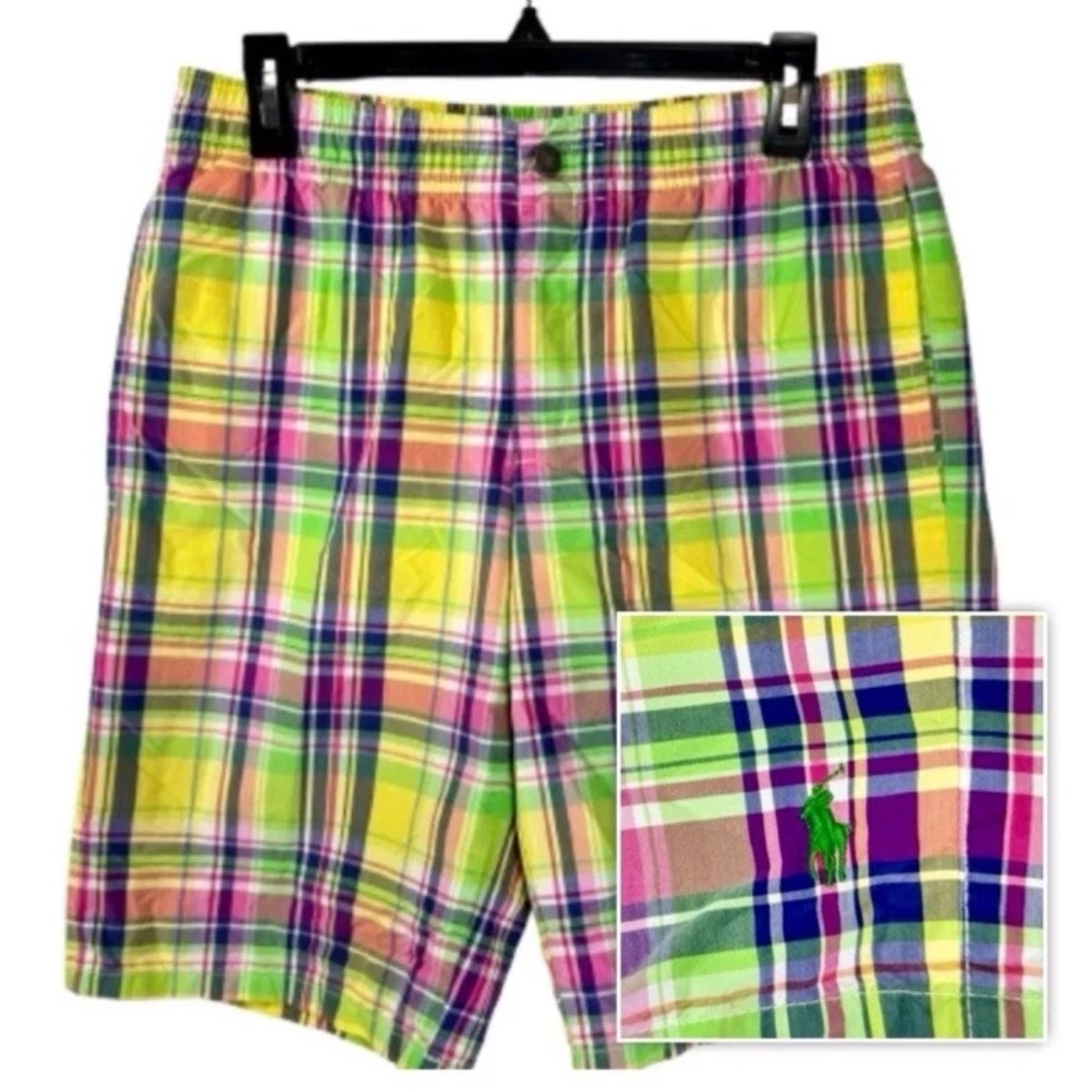 Vintage 90s Polo Ralph Lauren Madras Plaid Swim Trunks Men’s M Shorts 11”